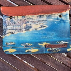 Nappa Dori Qatar Airways Clutch Women OS Blue Brown Doha City Print Excellent